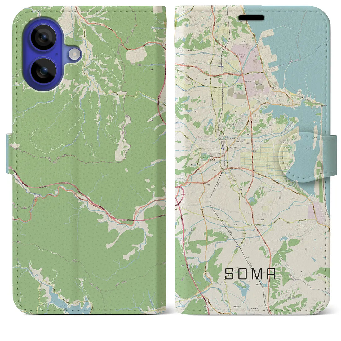 【相馬(福島県)】地図柄iPhoneケース(手帳タイプ)ナチュラル・iPhone 16 Pro Max 用