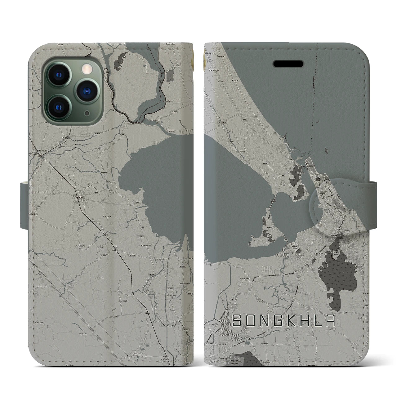 【ソンクラー(タイ)】地図柄iPhoneケース(手帳タイプ)モノトーン・iPhone 11 Pro 用