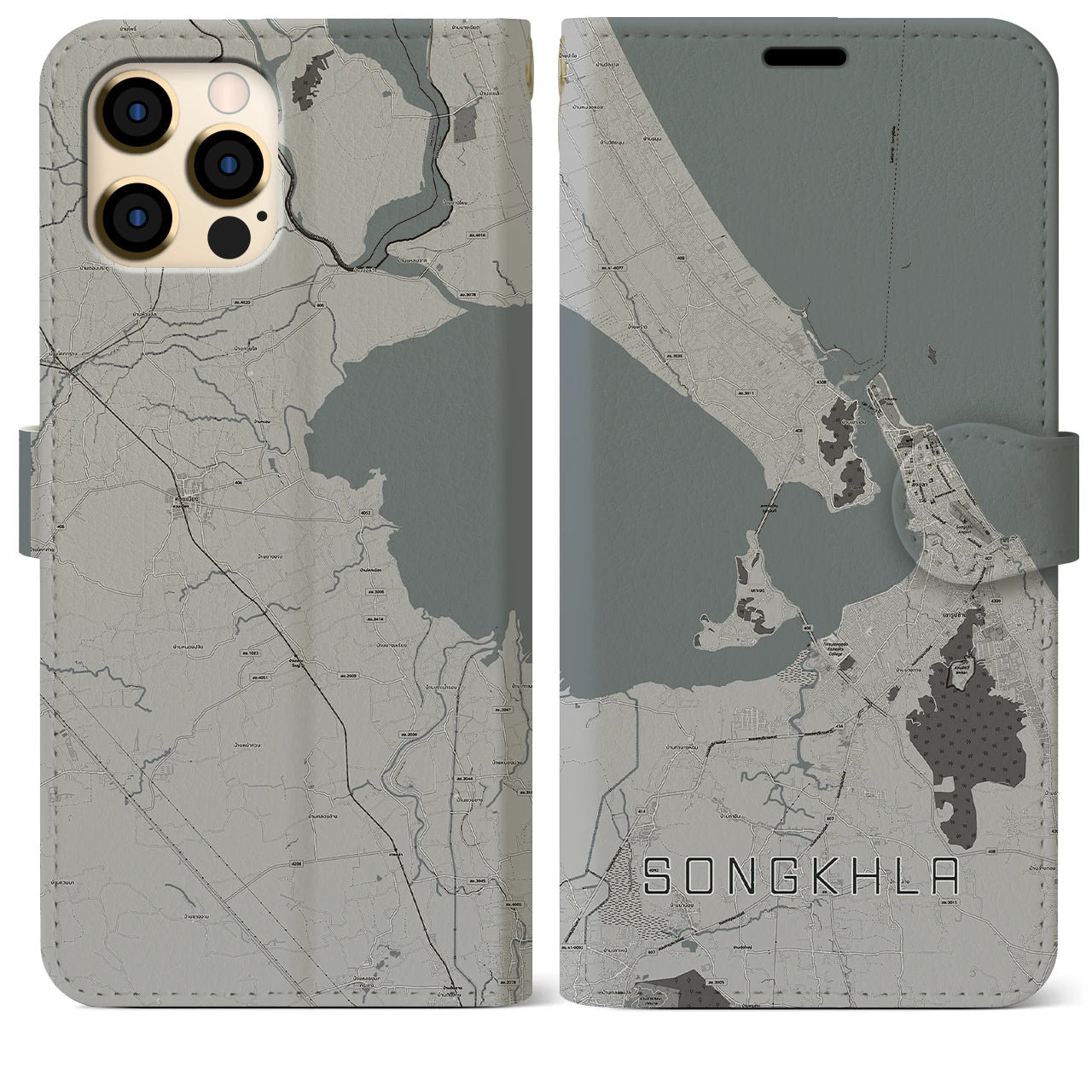 【ソンクラー(タイ)】地図柄iPhoneケース(手帳タイプ)モノトーン・iPhone 12 Pro Max 用