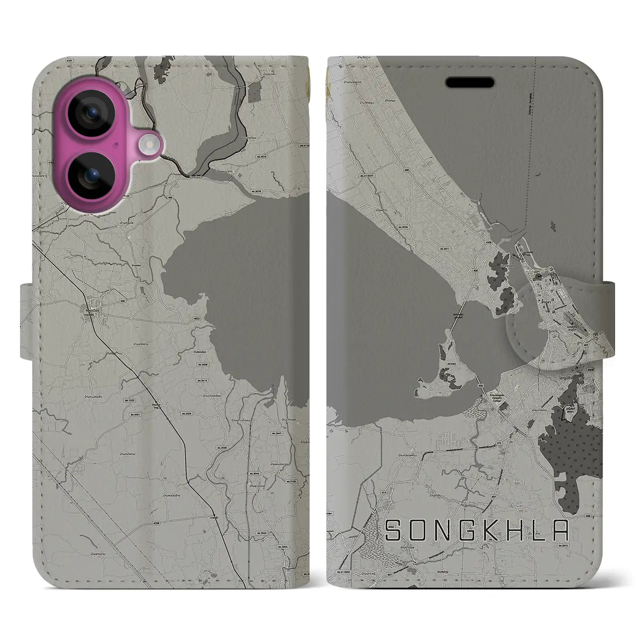 【ソンクラー(タイ)】地図柄iPhoneケース(手帳タイプ)モノトーン・iPhone 16 Pro 用