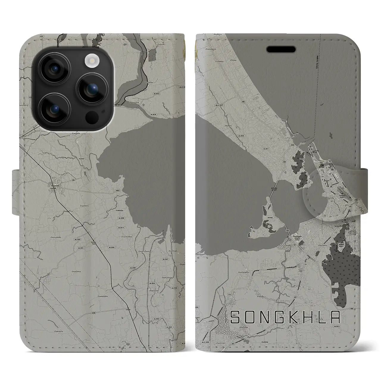 【ソンクラー(タイ)】地図柄iPhoneケース(手帳タイプ)モノトーン・iPhone 16 用