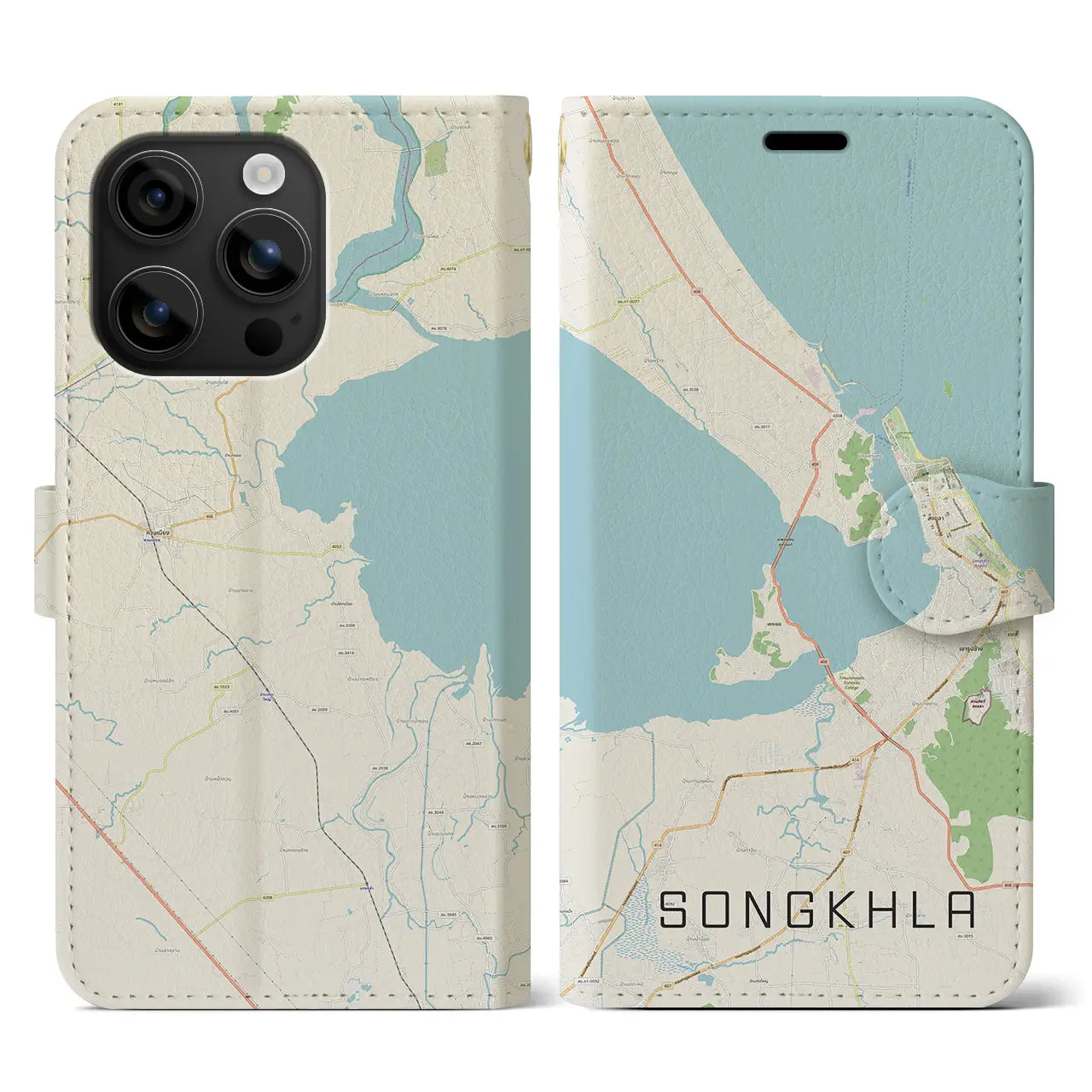 【ソンクラー(タイ)】地図柄iPhoneケース(手帳タイプ)ナチュラル・iPhone 16 用