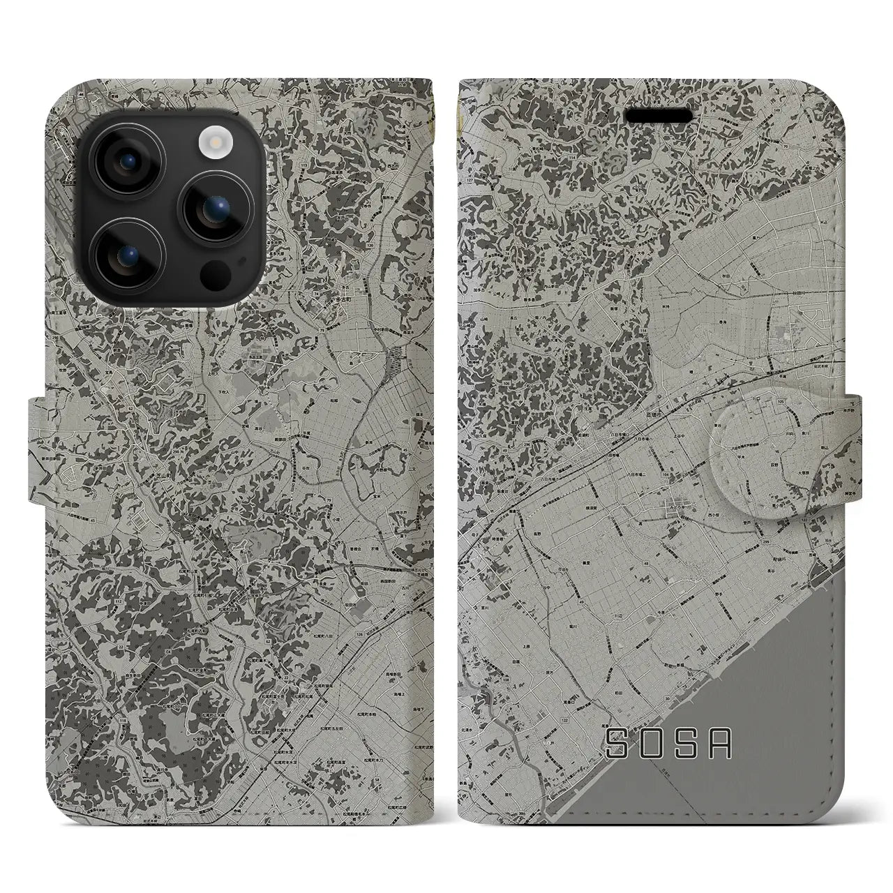 【匝瑳(千葉県)】地図柄iPhoneケース(手帳タイプ)モノトーン・iPhone 16 用