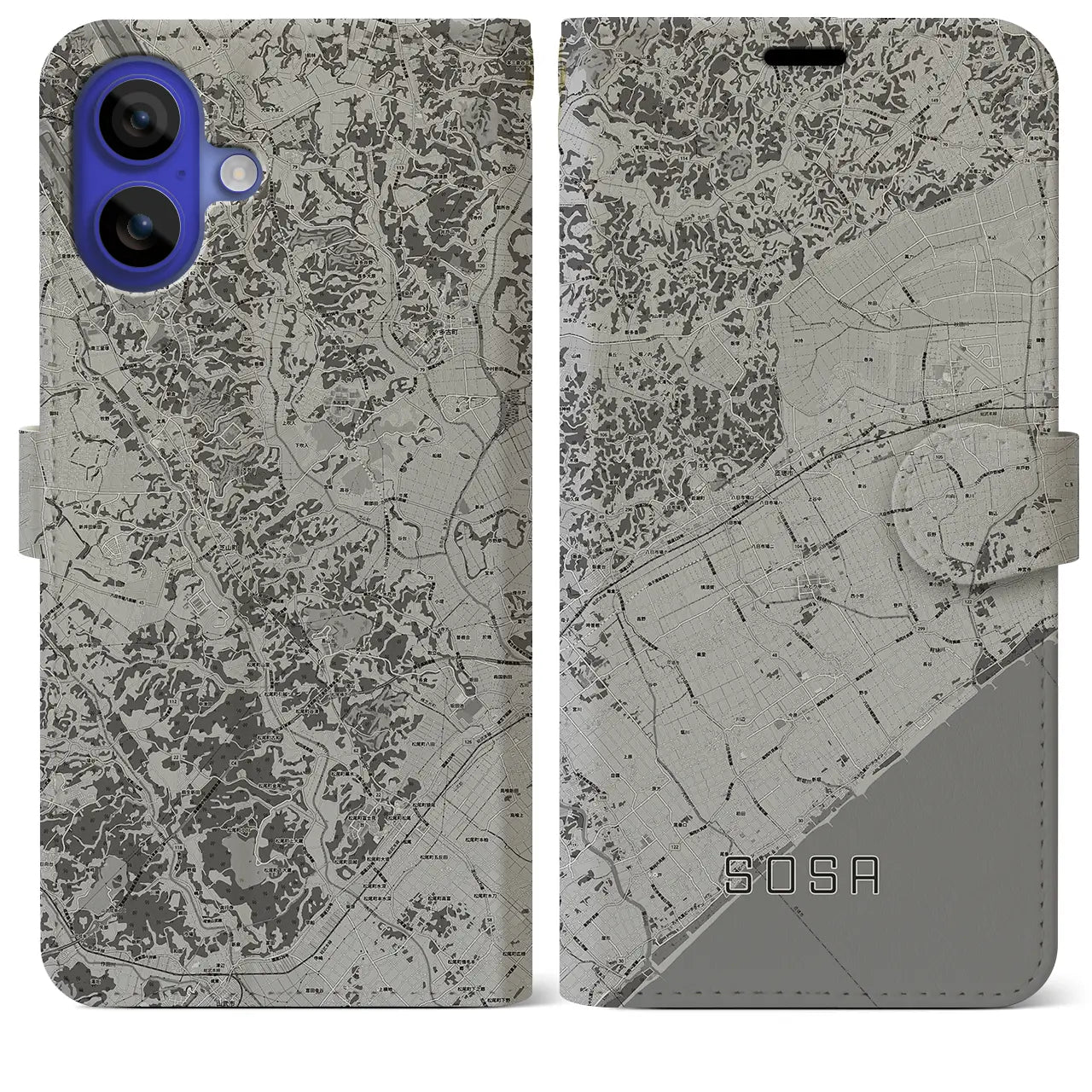 【匝瑳(千葉県)】地図柄iPhoneケース(手帳タイプ)モノトーン・iPhone 16 Pro Max 用