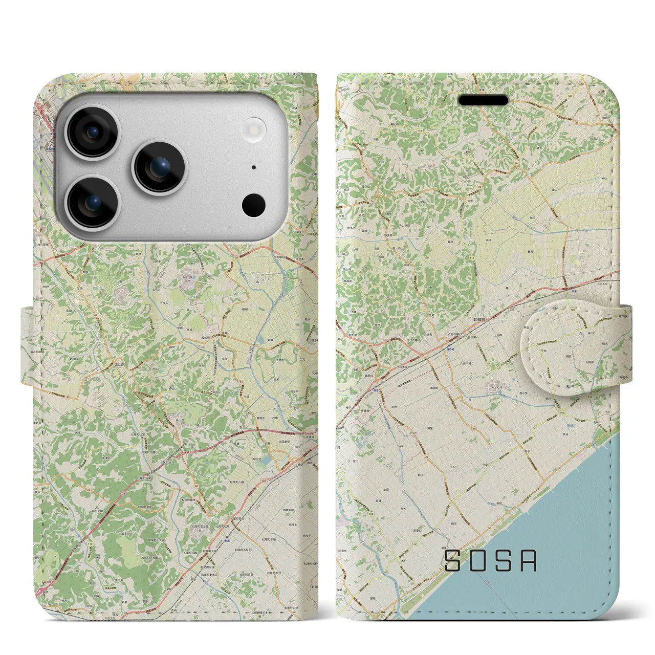 【匝瑳(千葉県)】地図柄iPhoneケース(手帳タイプ)ナチュラル・iPhone 17 Pro Max 用