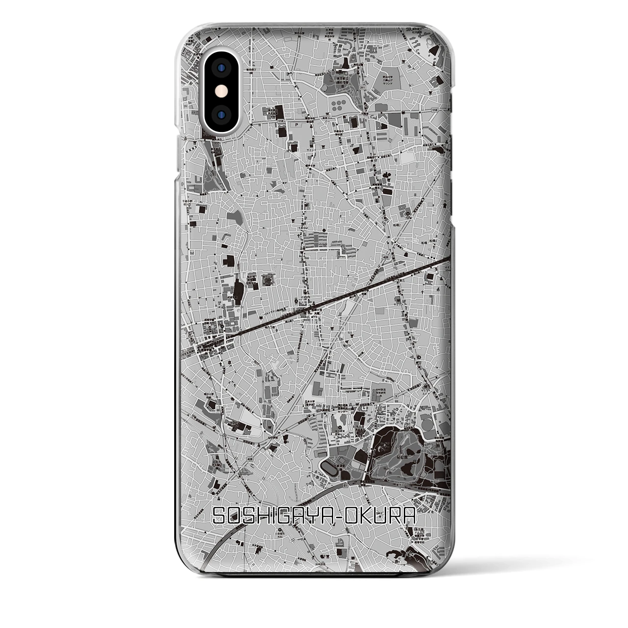 【祖師ヶ谷大蔵(東京都)】地図柄iPhoneケース(クリアタイプ)モノトーン・iPhone XS Max 用