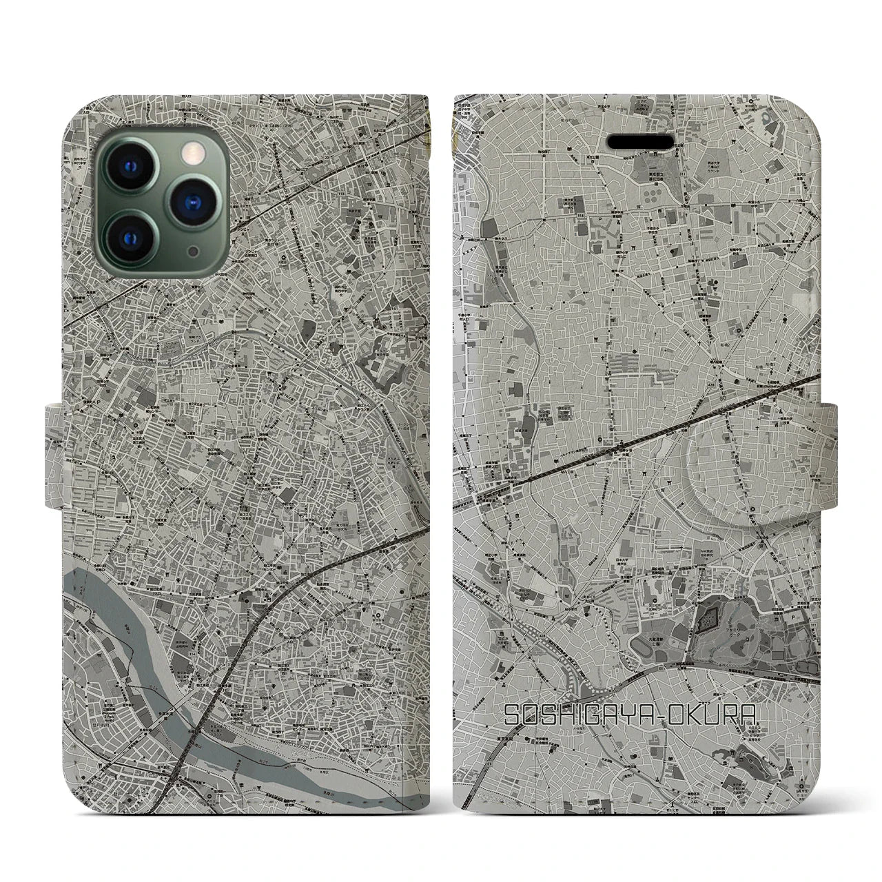 【祖師ヶ谷大蔵(東京都)】地図柄iPhoneケース(手帳タイプ)モノトーン・iPhone 11 Pro 用
