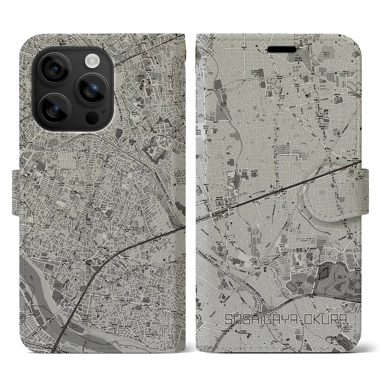 【祖師ヶ谷大蔵(東京都)】地図柄iPhoneケース(手帳タイプ)モノトーン・iPhone 16 用