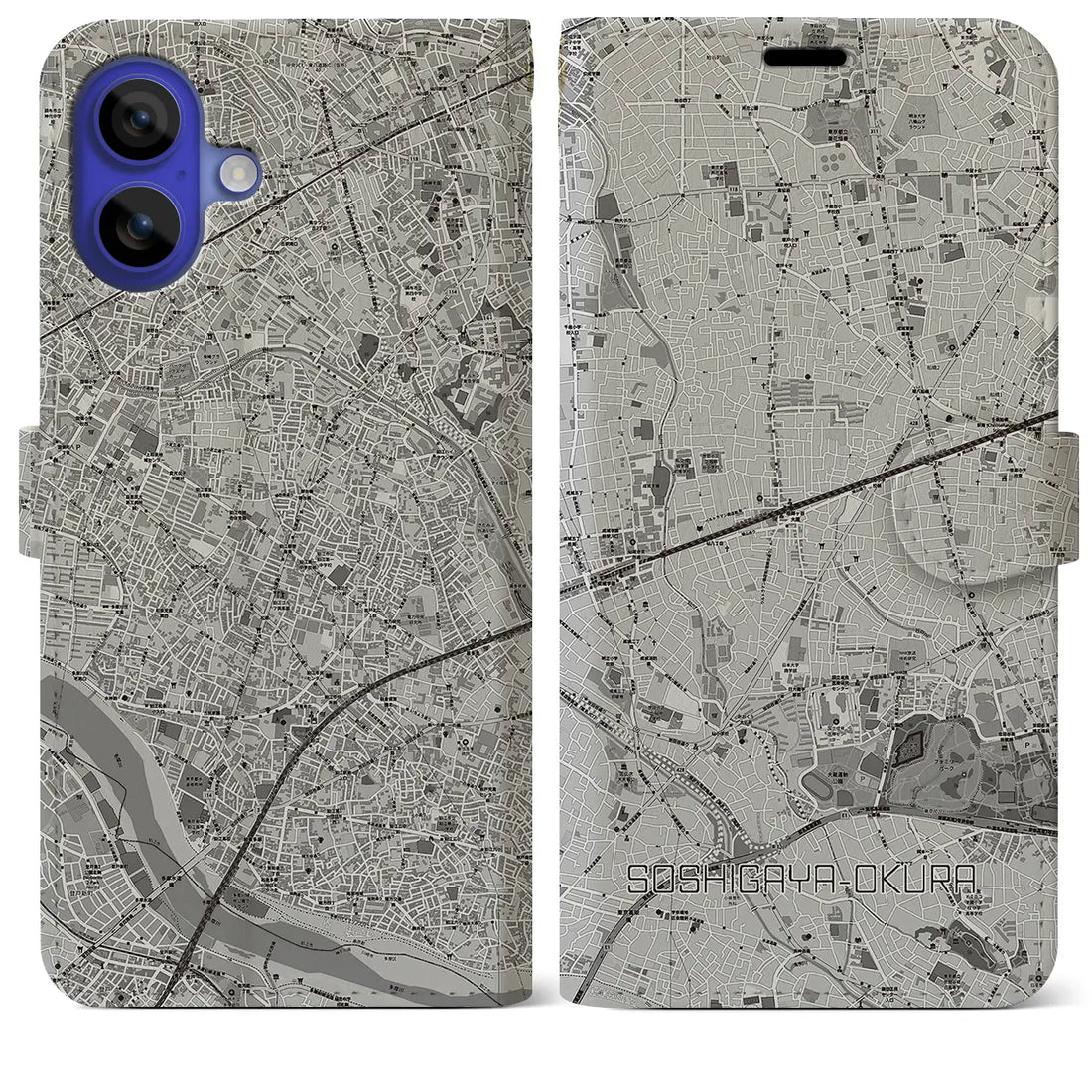 【祖師ヶ谷大蔵(東京都)】地図柄iPhoneケース(手帳タイプ)モノトーン・iPhone 16 Pro Max 用