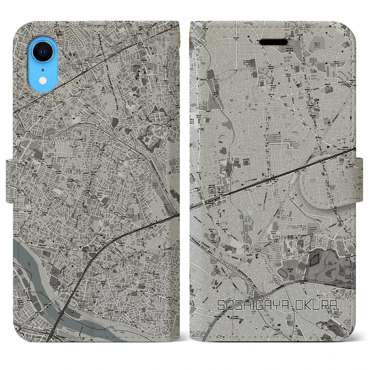 【祖師ヶ谷大蔵(東京都)】地図柄iPhoneケース(手帳タイプ)モノトーン・iPhone XR 用