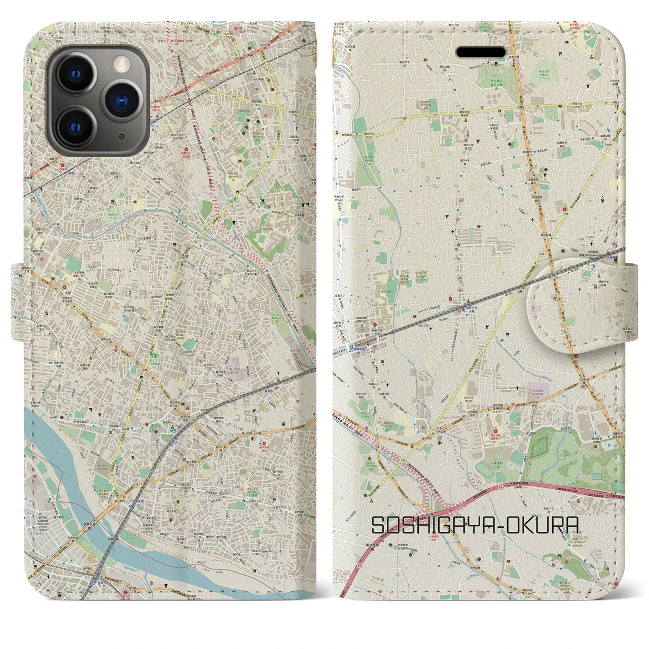 【祖師ヶ谷大蔵(東京都)】地図柄iPhoneケース(手帳タイプ)ナチュラル・iPhone 11 Pro Max 用