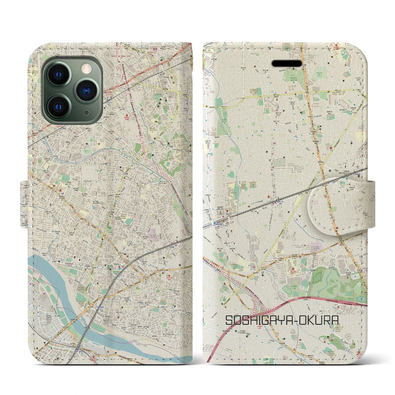 【祖師ヶ谷大蔵(東京都)】地図柄iPhoneケース(手帳タイプ)ナチュラル・iPhone 11 Pro 用