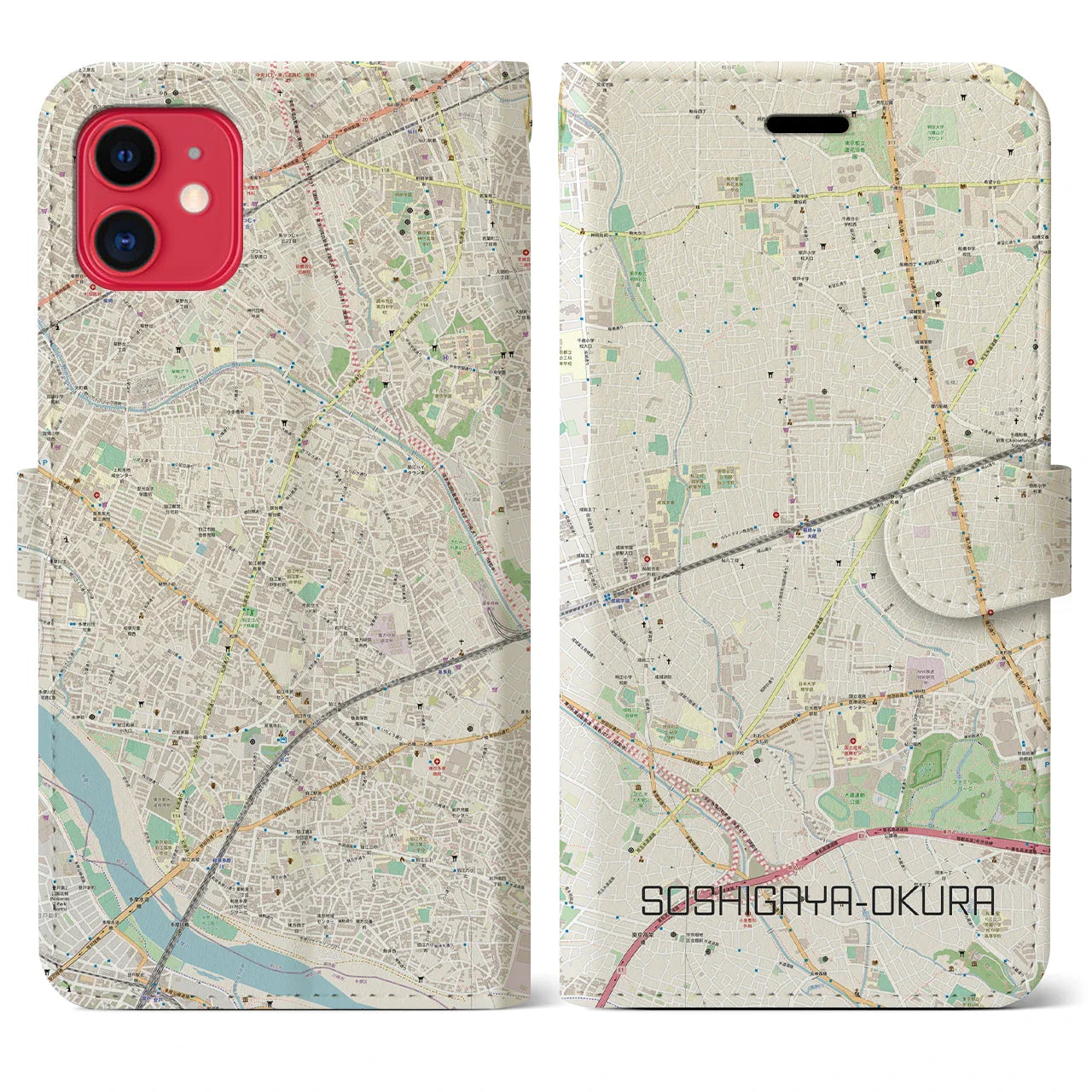 【祖師ヶ谷大蔵(東京都)】地図柄iPhoneケース(手帳タイプ)ナチュラル・iPhone 11 用