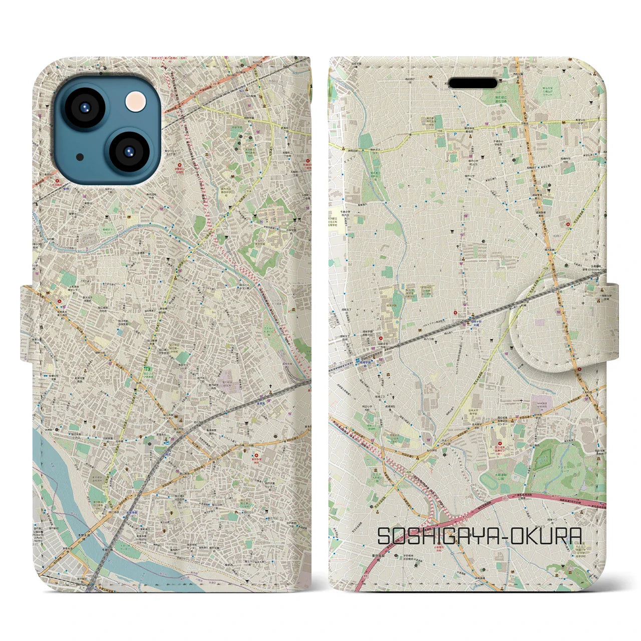 【祖師ヶ谷大蔵(東京都)】地図柄iPhoneケース(手帳タイプ)ナチュラル・iPhone 13 用