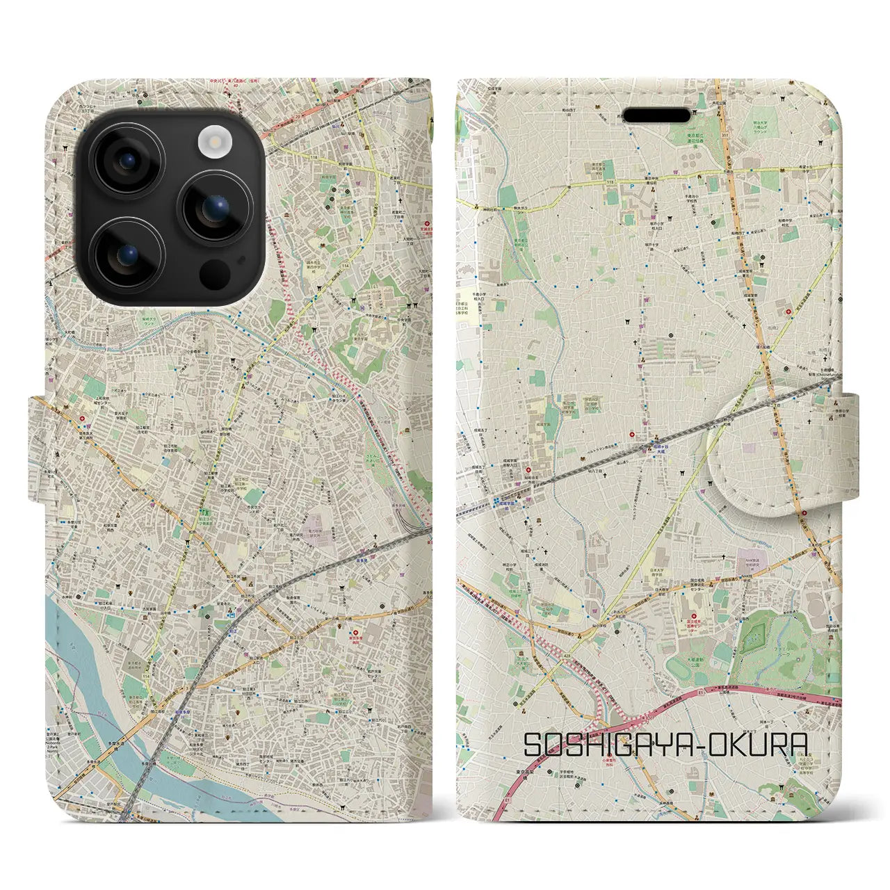 【祖師ヶ谷大蔵(東京都)】地図柄iPhoneケース(手帳タイプ)ナチュラル・iPhone 16 用