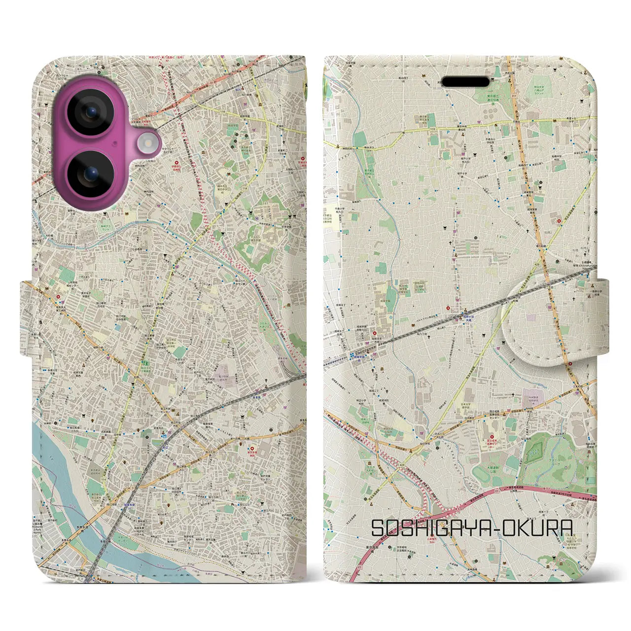 【祖師ヶ谷大蔵(東京都)】地図柄iPhoneケース(手帳タイプ)ナチュラル・iPhone 16 Pro 用