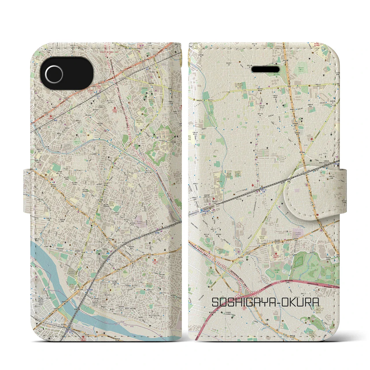 【祖師ヶ谷大蔵(東京都)】地図柄iPhoneケース(手帳タイプ)ナチュラル・iPhone SE(第3 / 第2世代) / 8 / 7 / 6s / 6 用