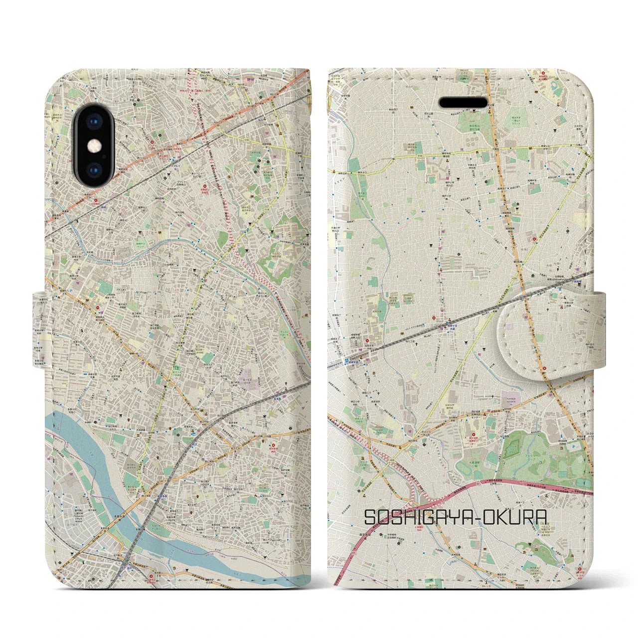 【祖師ヶ谷大蔵(東京都)】地図柄iPhoneケース(手帳タイプ)ナチュラル・iPhone XS / X 用