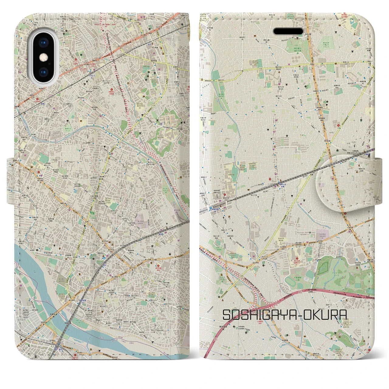 【祖師ヶ谷大蔵(東京都)】地図柄iPhoneケース(手帳タイプ)ナチュラル・iPhone XS Max 用
