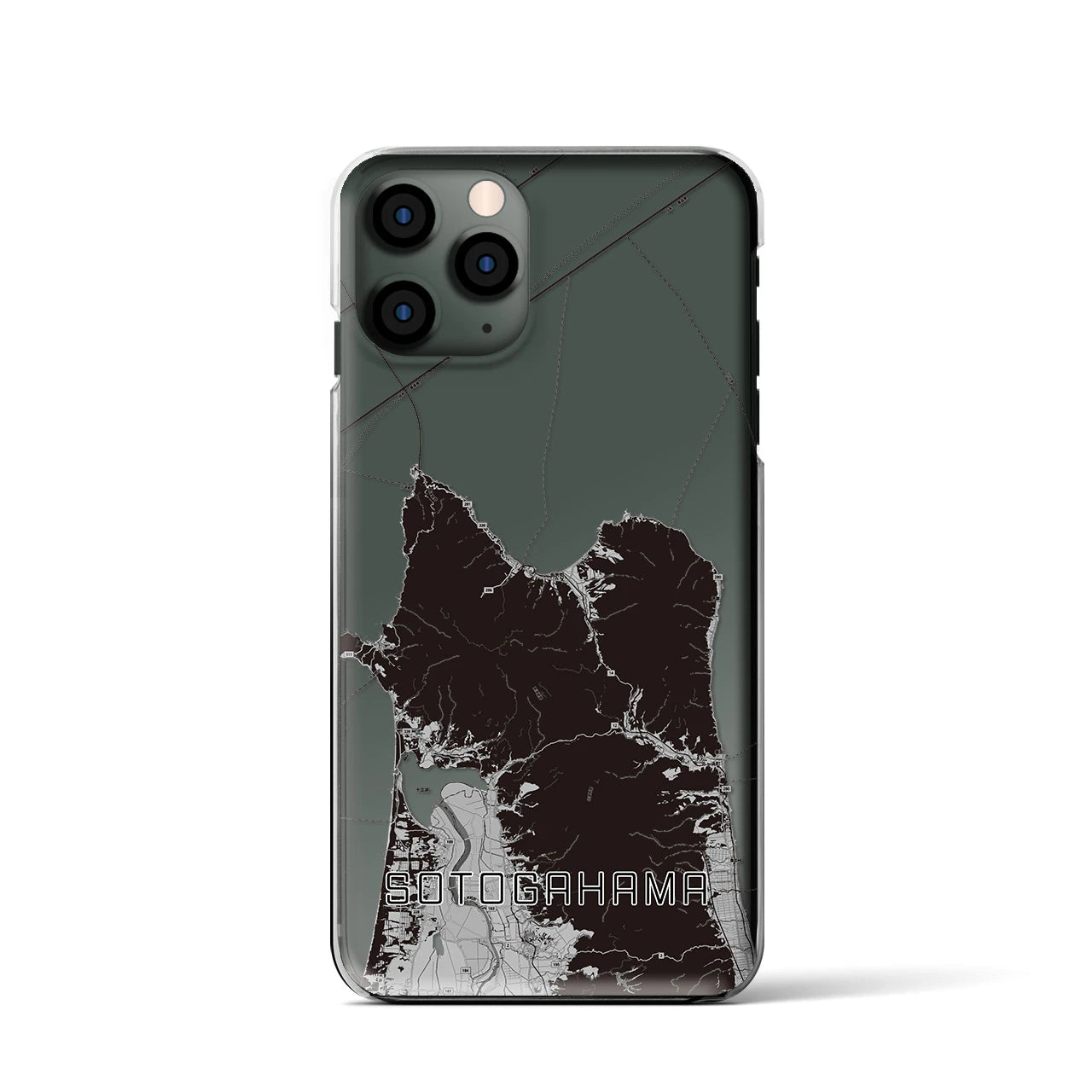 【外ヶ浜(青森県)】地図柄iPhoneケース(クリアタイプ)モノトーン・iPhone 11 Pro 用