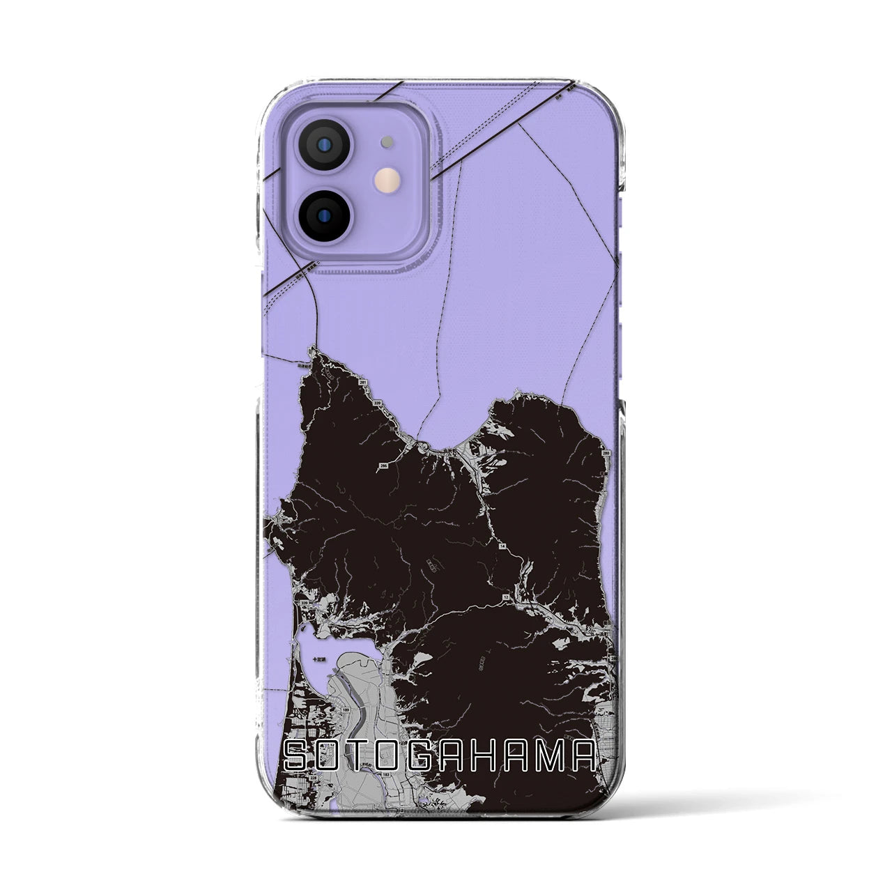 【外ヶ浜(青森県)】地図柄iPhoneケース(クリアタイプ)モノトーン・iPhone 12 / 12 Pro 用