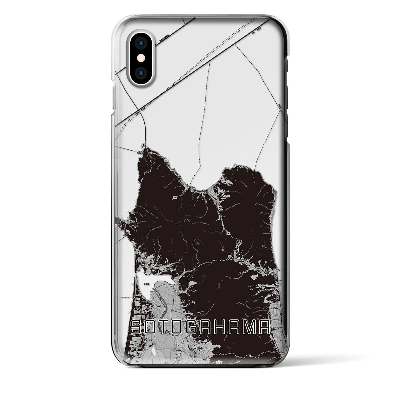【外ヶ浜(青森県)】地図柄iPhoneケース(クリアタイプ)モノトーン・iPhone XS Max 用