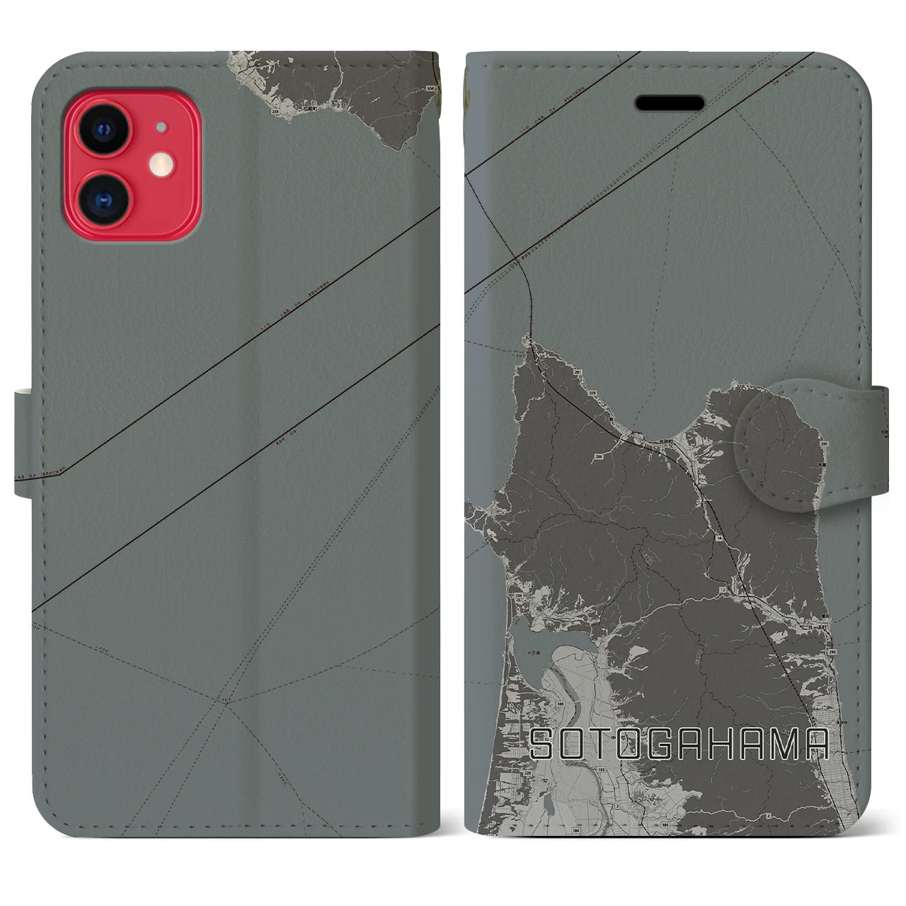 【外ヶ浜(青森県)】地図柄iPhoneケース(手帳タイプ)モノトーン・iPhone 11 用