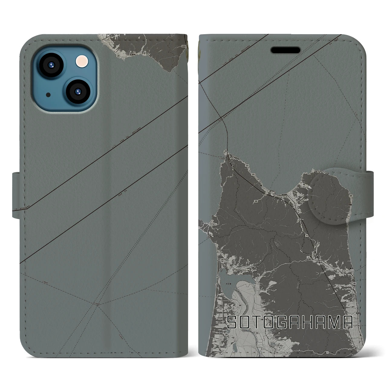 【外ヶ浜(青森県)】地図柄iPhoneケース(手帳タイプ)モノトーン・iPhone 13 用