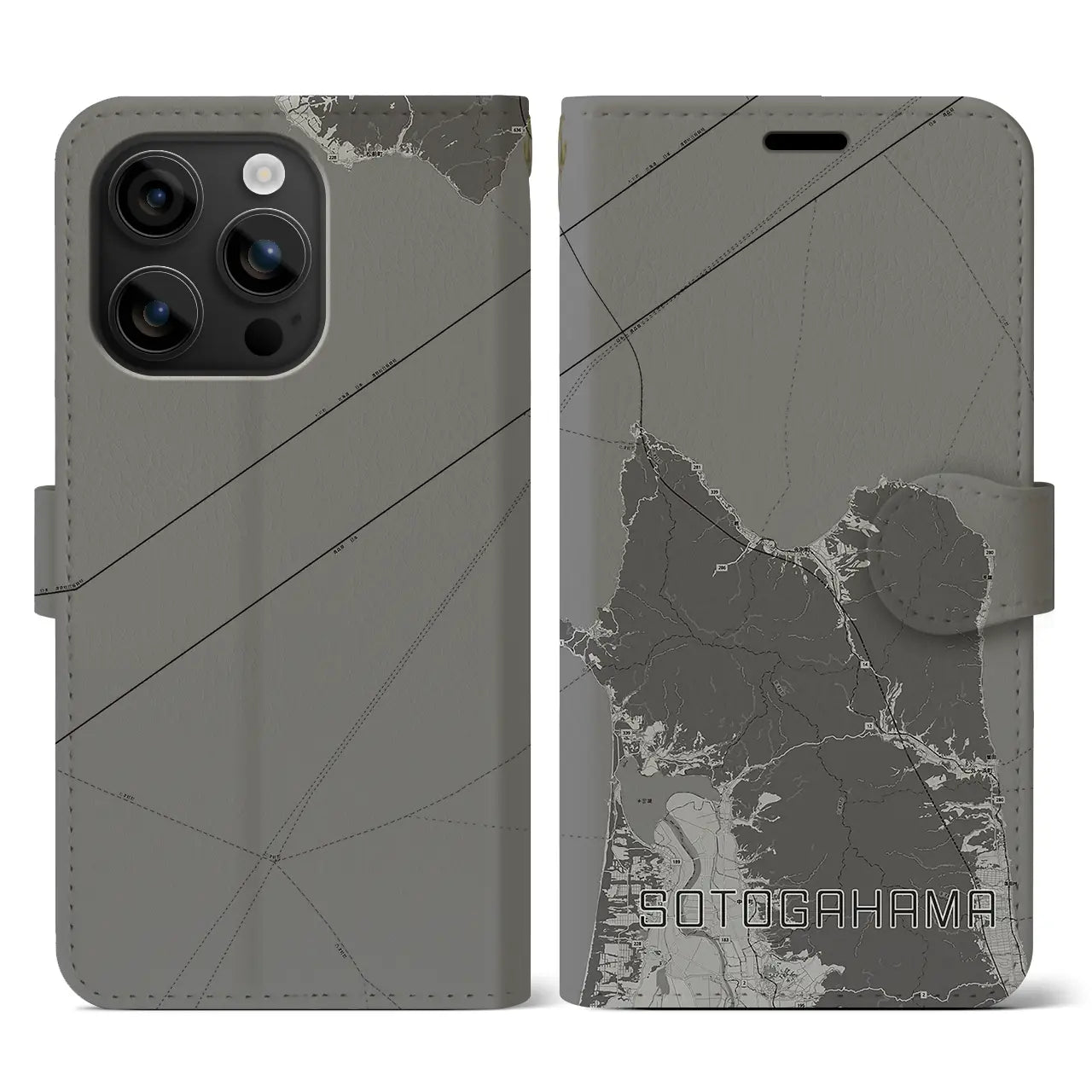 【外ヶ浜(青森県)】地図柄iPhoneケース(手帳タイプ)モノトーン・iPhone 16 用