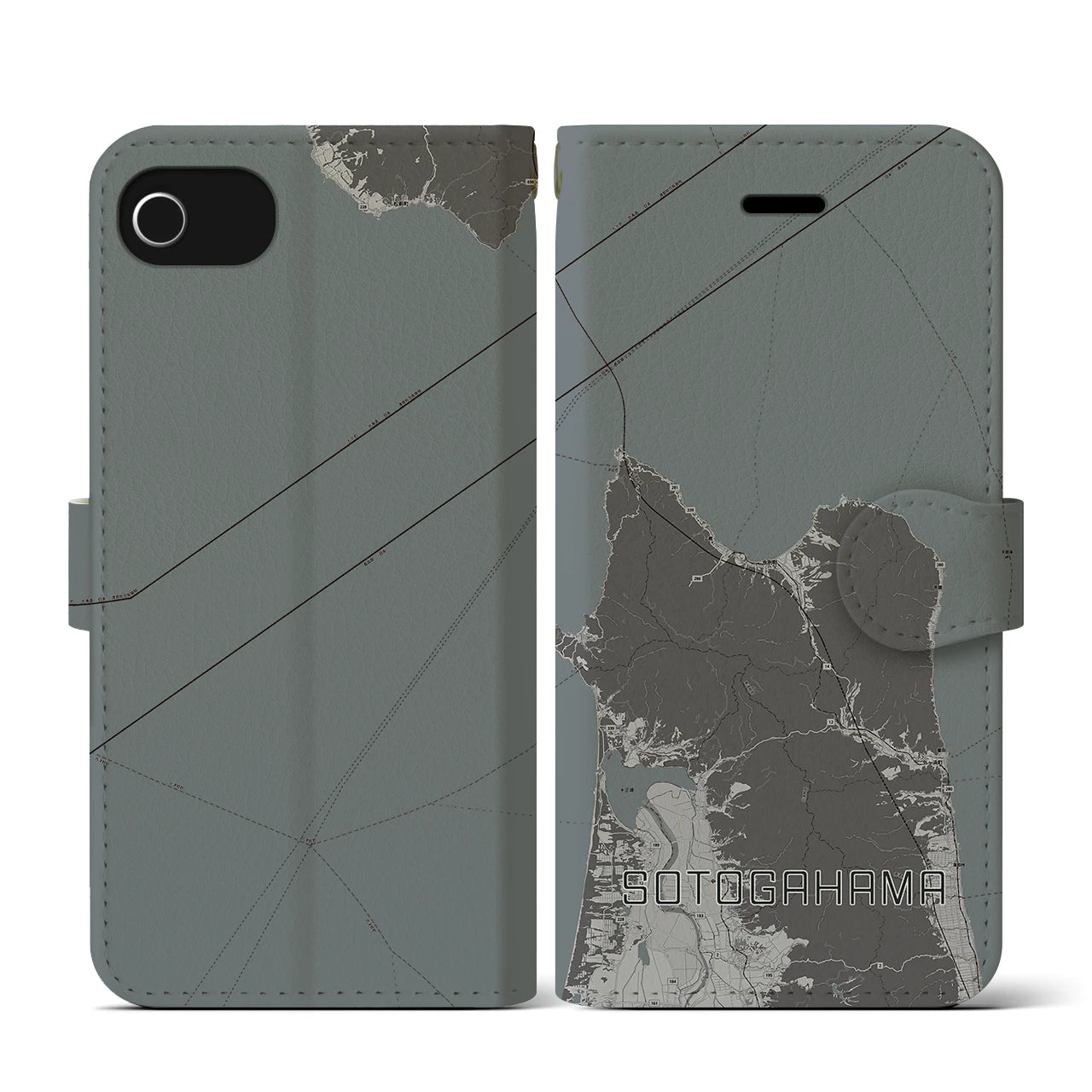 【外ヶ浜(青森県)】地図柄iPhoneケース(手帳タイプ)モノトーン・iPhone SE(第3 / 第2世代) / 8 / 7 / 6s / 6 用