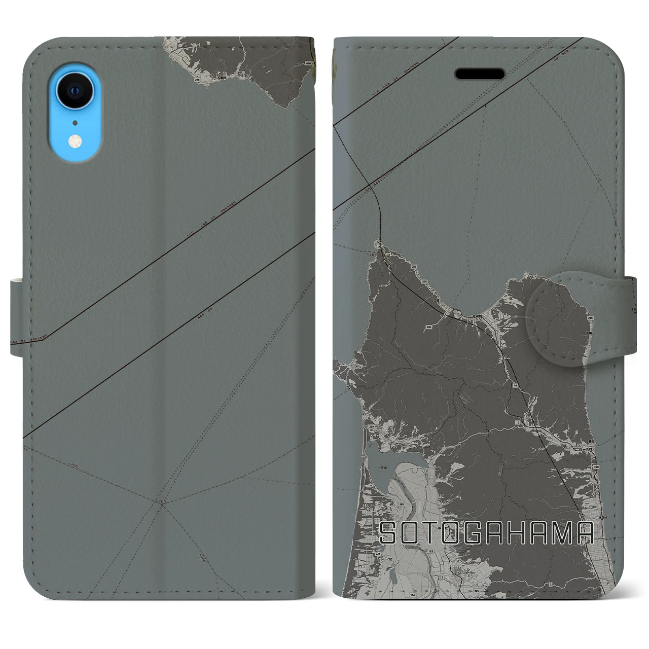 【外ヶ浜(青森県)】地図柄iPhoneケース(手帳タイプ)モノトーン・iPhone XR 用