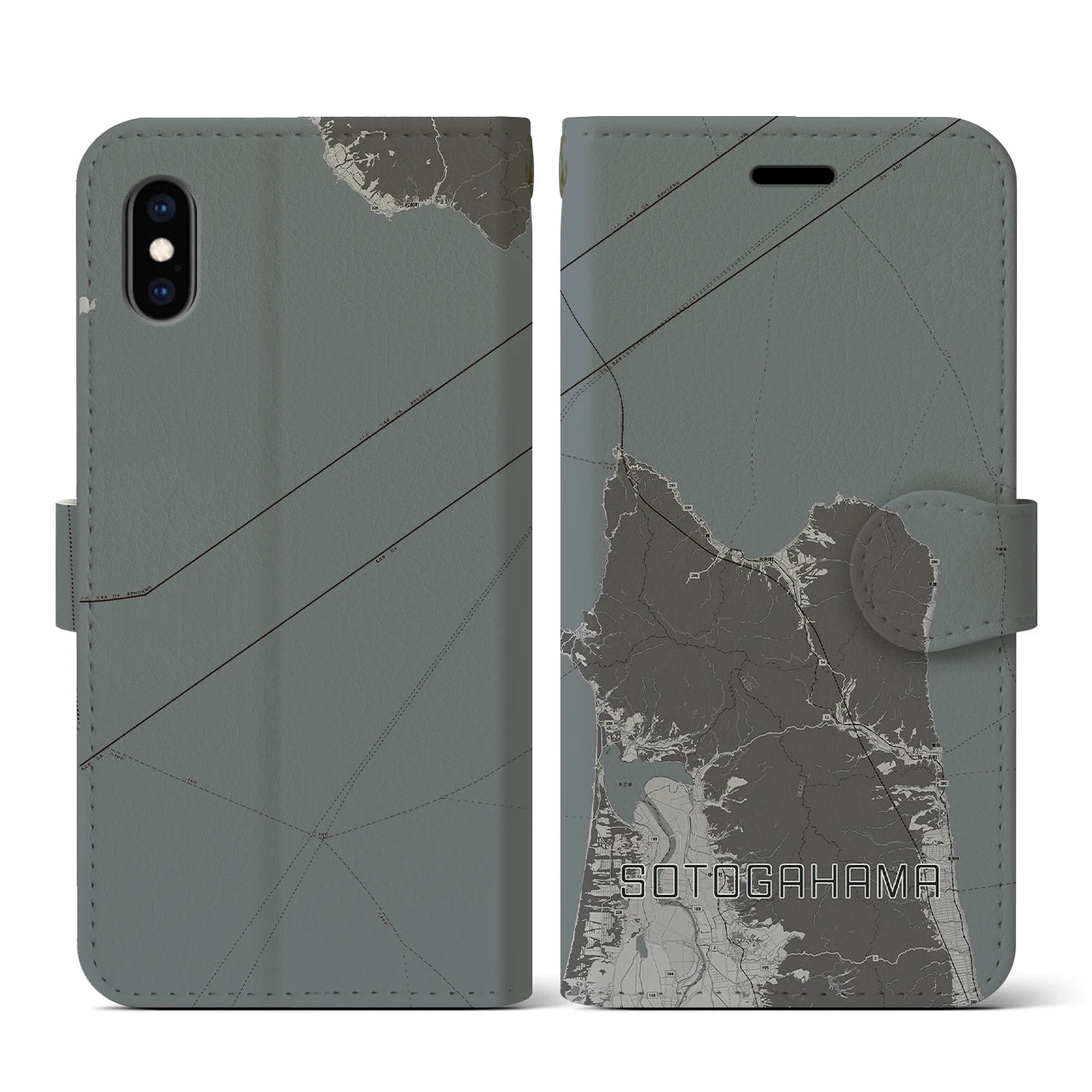 【外ヶ浜(青森県)】地図柄iPhoneケース(手帳タイプ)モノトーン・iPhone XS / X 用