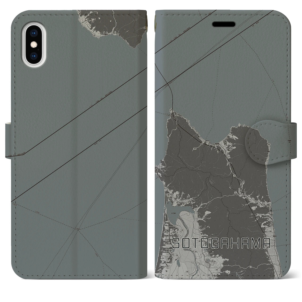 【外ヶ浜(青森県)】地図柄iPhoneケース(手帳タイプ)モノトーン・iPhone XS Max 用