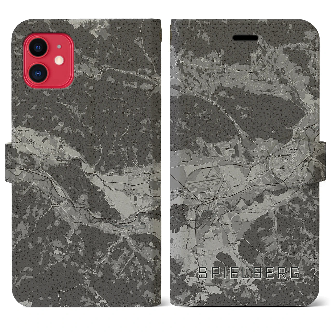 【シュピールベルク(オーストリア)】地図柄iPhoneケース(手帳タイプ)モノトーン・iPhone 11 用