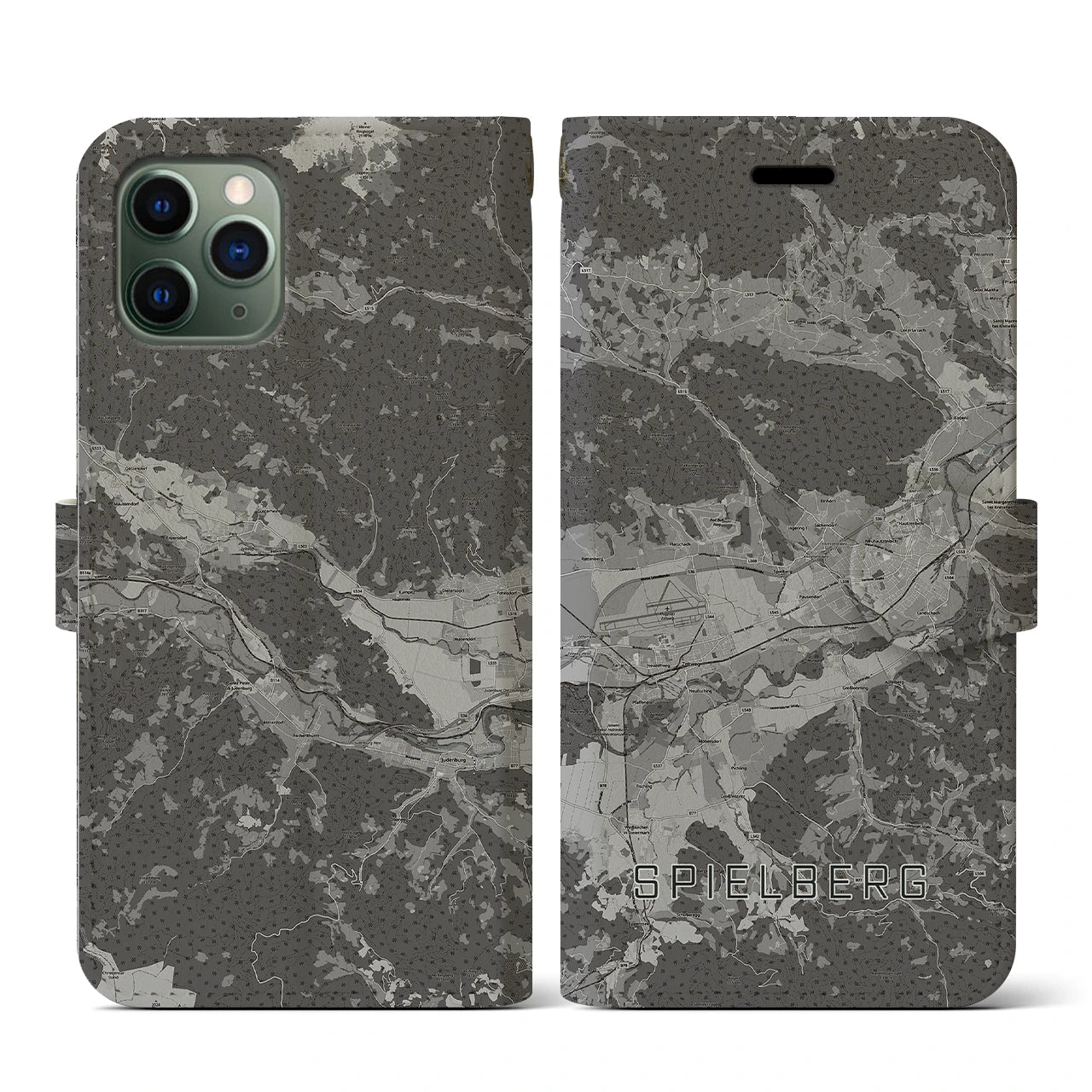 【シュピールベルク(オーストリア)】地図柄iPhoneケース(手帳タイプ)モノトーン・iPhone 11 Pro 用