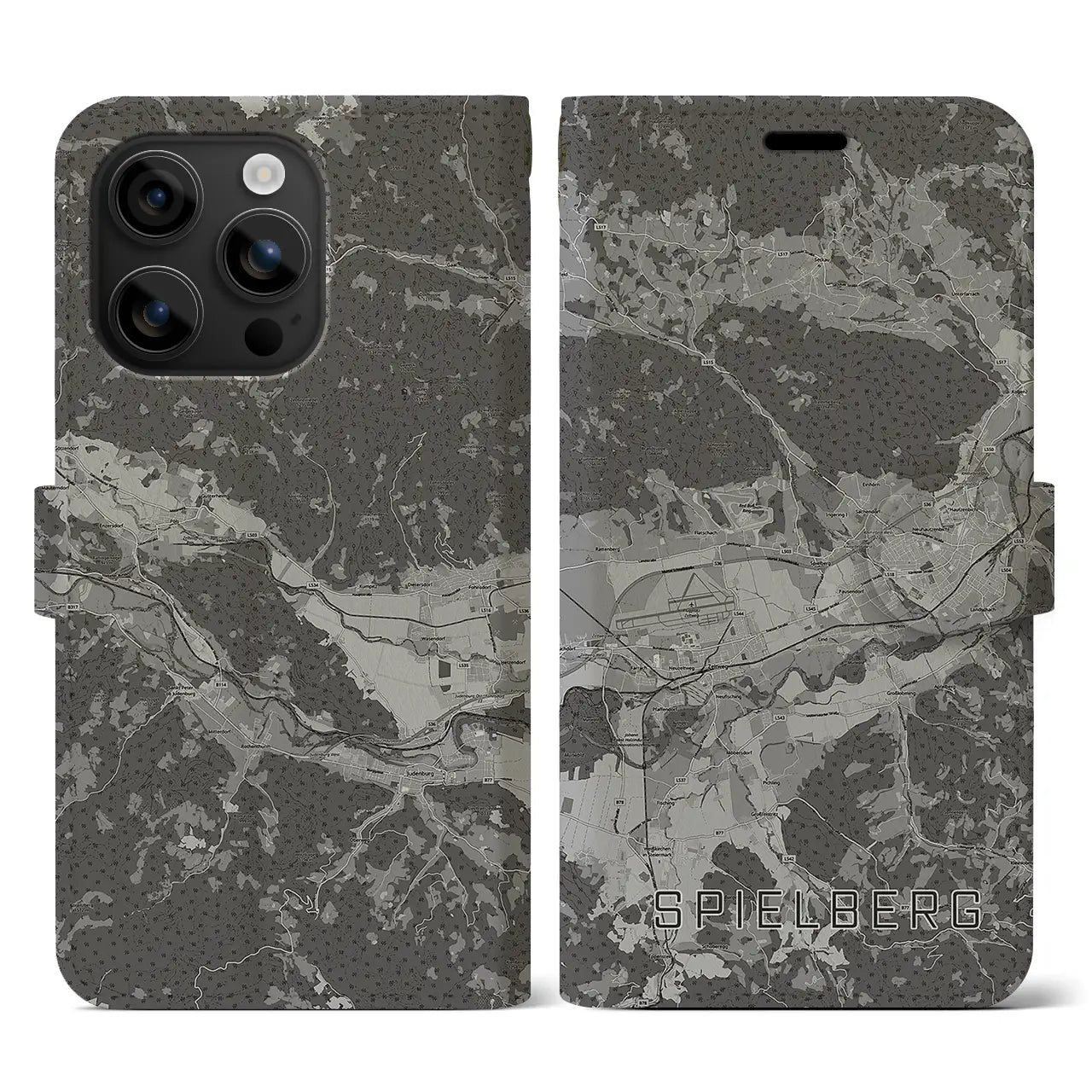 【シュピールベルク(オーストリア)】地図柄iPhoneケース(手帳タイプ)モノトーン・iPhone 16 用