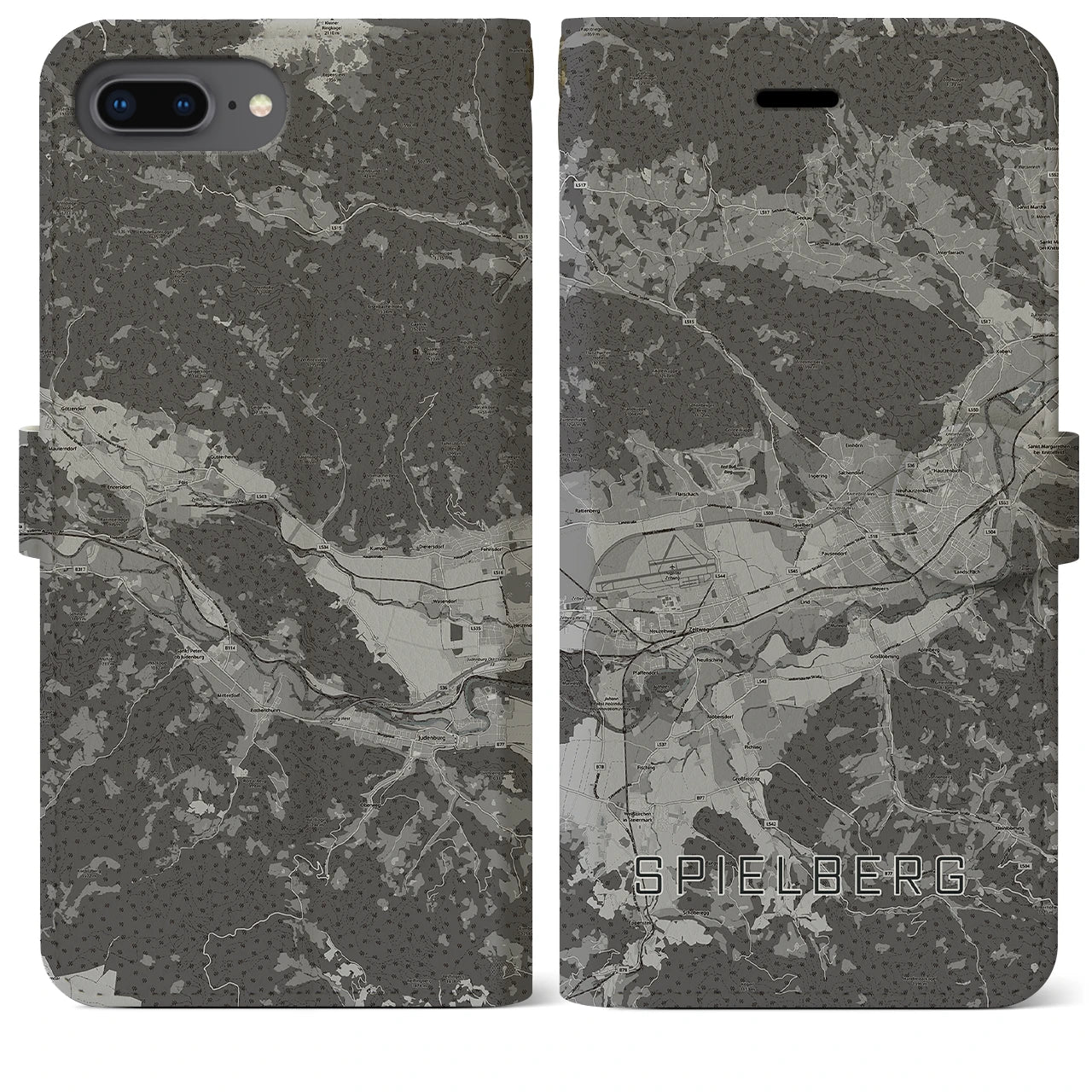 【シュピールベルク(オーストリア)】地図柄iPhoneケース(手帳タイプ)モノトーン・iPhone 8Plus /7Plus / 6sPlus / 6Plus 用