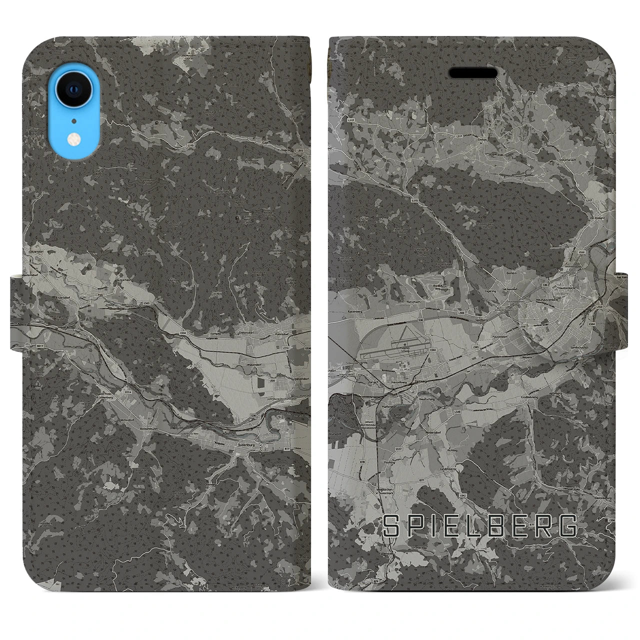 【シュピールベルク(オーストリア)】地図柄iPhoneケース(手帳タイプ)モノトーン・iPhone XR 用