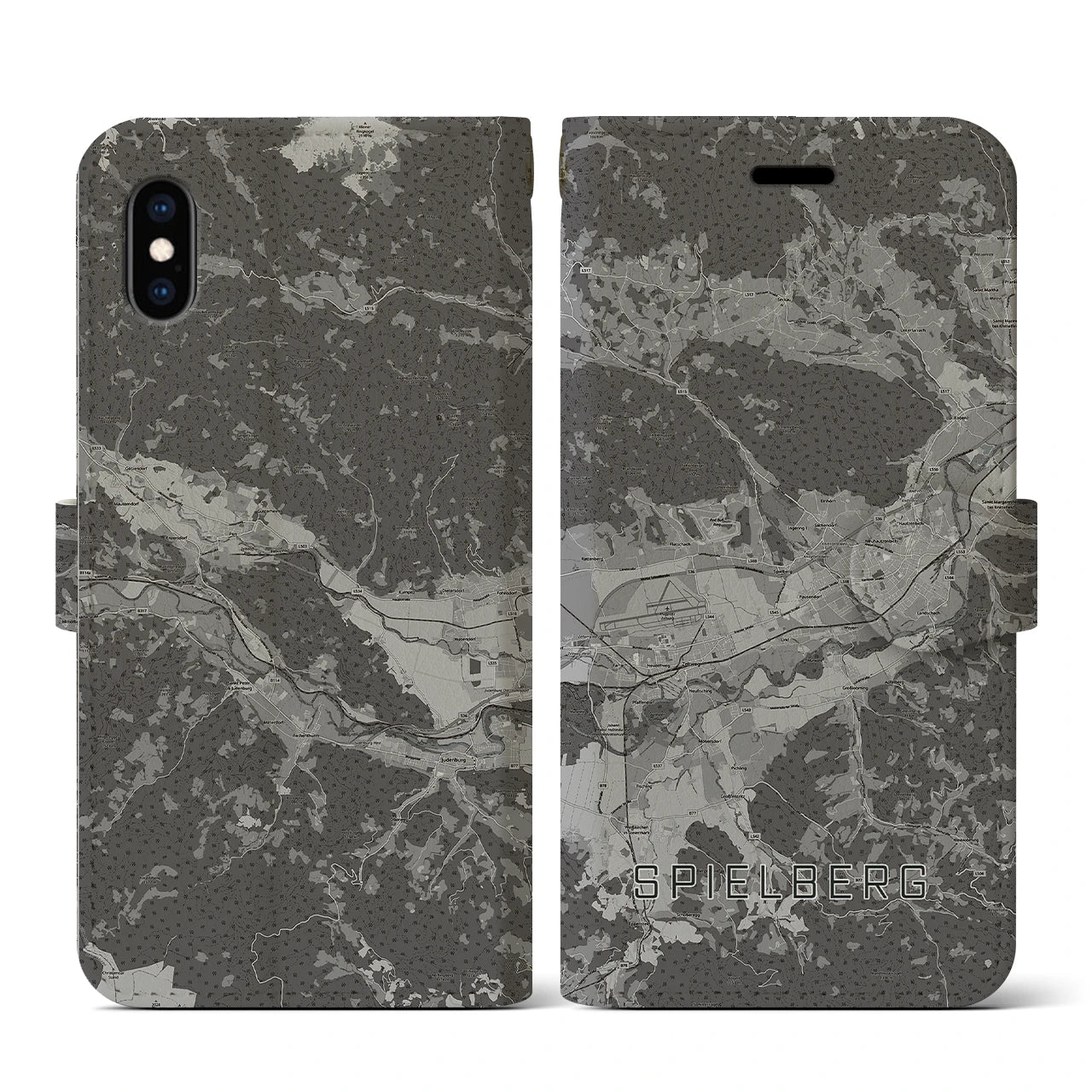 【シュピールベルク(オーストリア)】地図柄iPhoneケース(手帳タイプ)モノトーン・iPhone XS / X 用