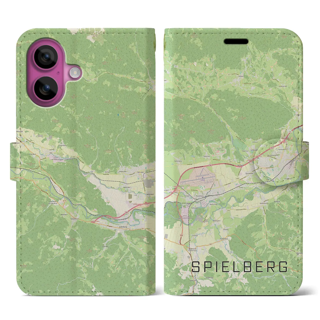 【シュピールベルク(オーストリア)】地図柄iPhoneケース(手帳タイプ)ナチュラル・iPhone 16 Pro 用