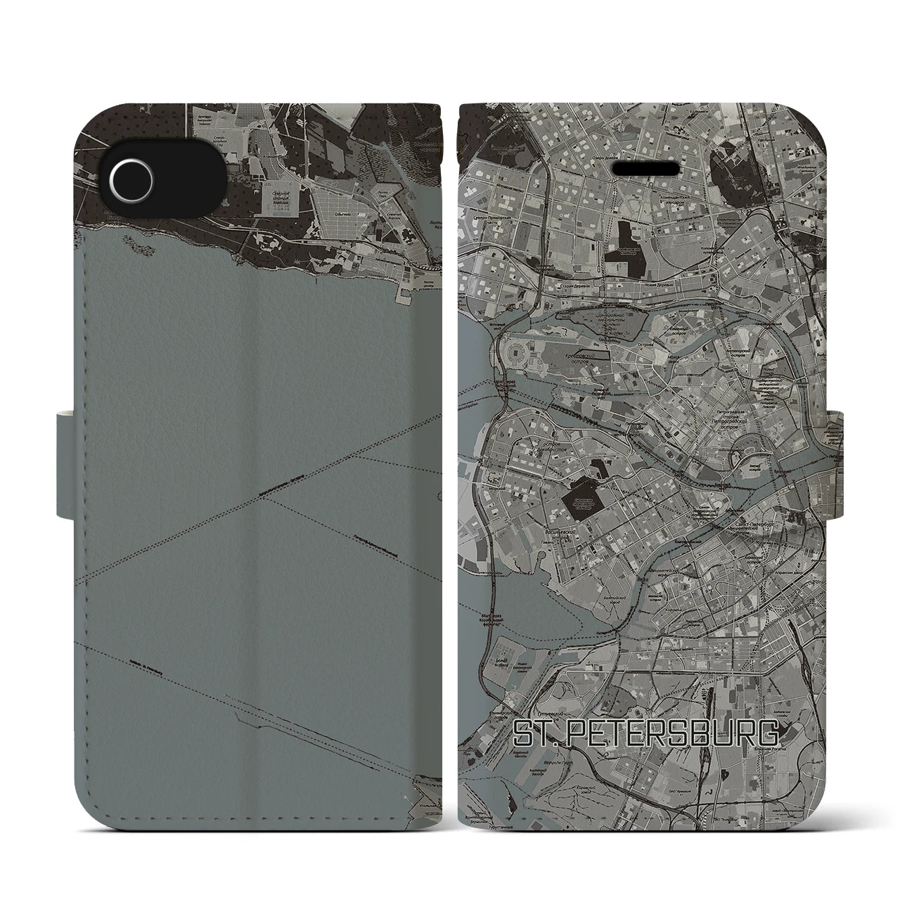 【サンクトペテルブルク(ロシア)】地図柄iPhoneケース(手帳タイプ)モノトーン・iPhone SE(第3 / 第2世代) / 8 / 7 / 6s / 6 用