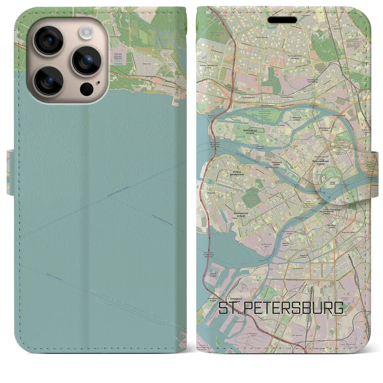 【サンクトペテルブルク(ロシア)】地図柄iPhoneケース(手帳タイプ)ナチュラル・iPhone 16 Plus 用