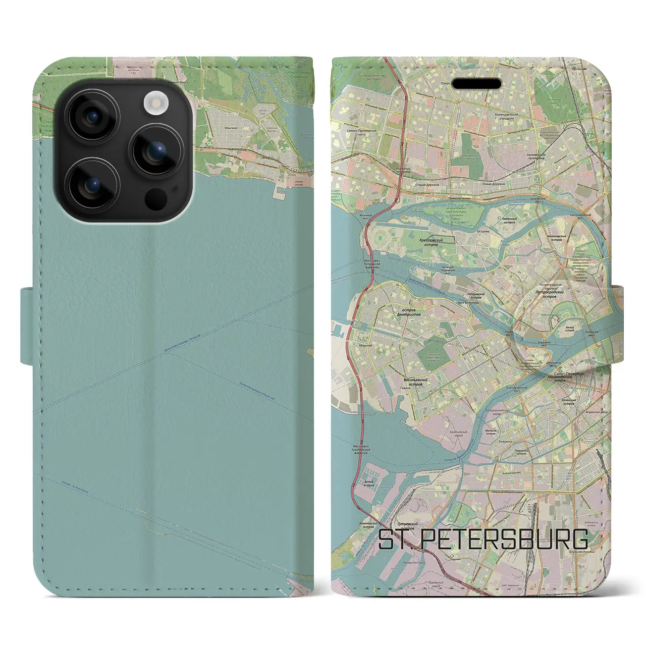 【サンクトペテルブルク(ロシア)】地図柄iPhoneケース(手帳タイプ)ナチュラル・iPhone 16 用