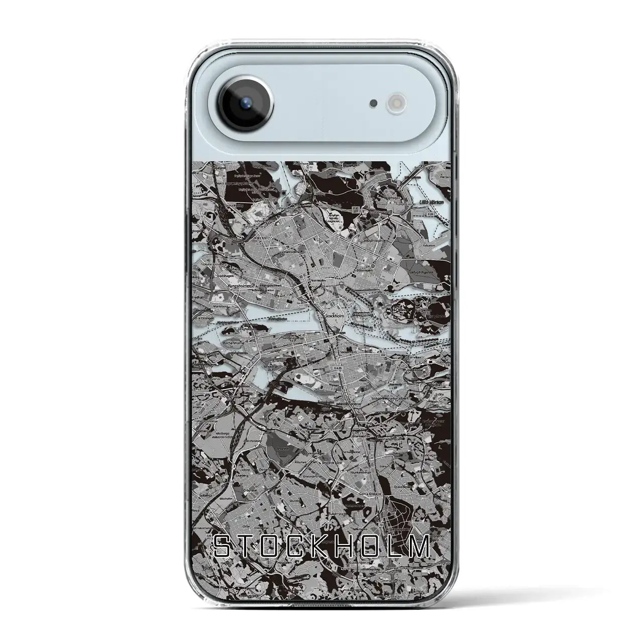 【ストックホルム(スウェーデン)】地図柄iPhoneケース(クリアタイプ)モノトーン・iPhone 17 Pro Max 用