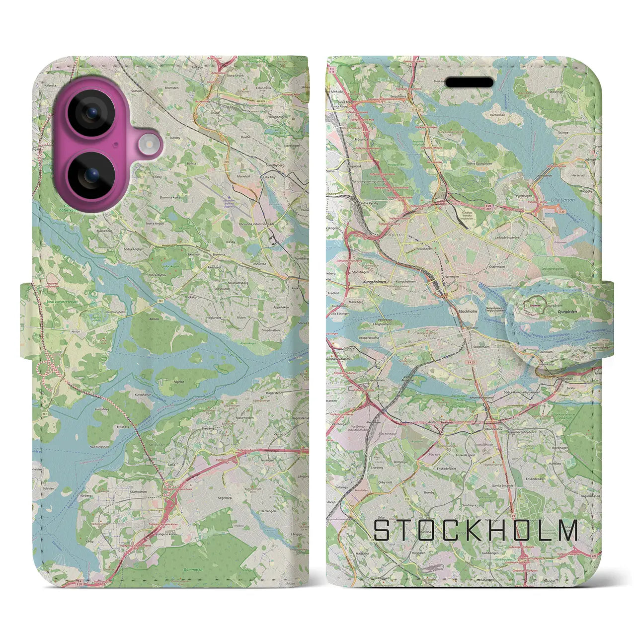 【ストックホルム(スウェーデン)】地図柄iPhoneケース(手帳タイプ)ナチュラル・iPhone 16 Pro 用
