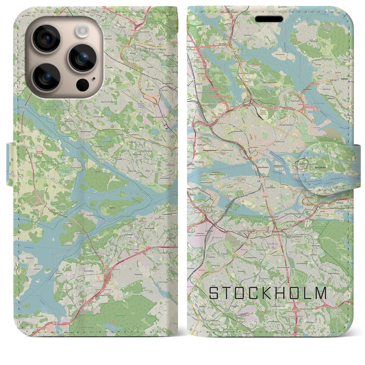 【ストックホルム(スウェーデン)】地図柄iPhoneケース(手帳タイプ)ナチュラル・iPhone 16 Plus 用