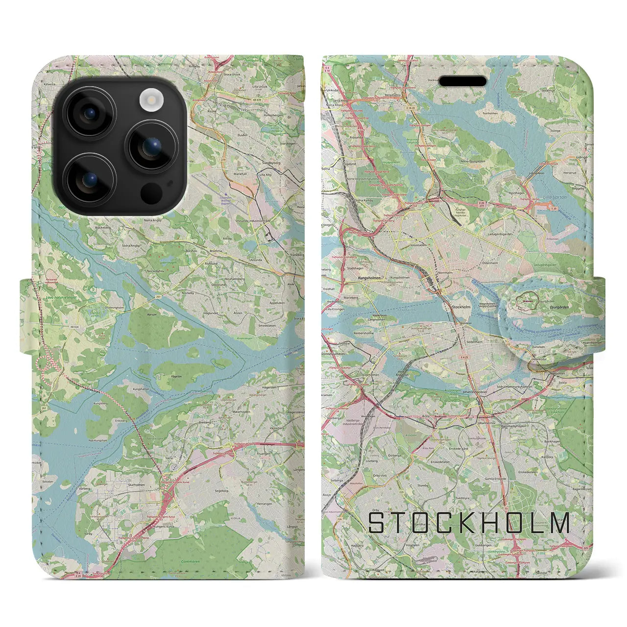 【ストックホルム(スウェーデン)】地図柄iPhoneケース(手帳タイプ)ナチュラル・iPhone 16 用