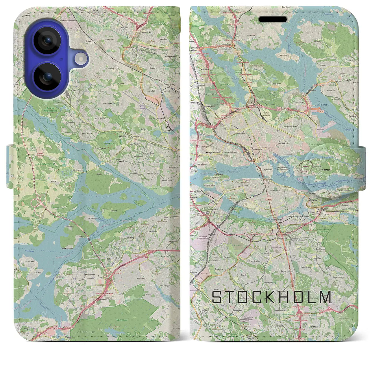 【ストックホルム(スウェーデン)】地図柄iPhoneケース(手帳タイプ)ナチュラル・iPhone 16 Pro Max 用