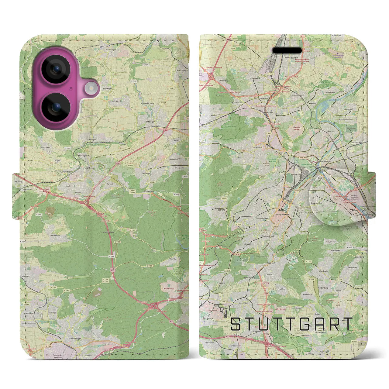 【シュトゥットガルト(ドイツ)】地図柄iPhoneケース(手帳タイプ)ナチュラル・iPhone 16 Pro 用