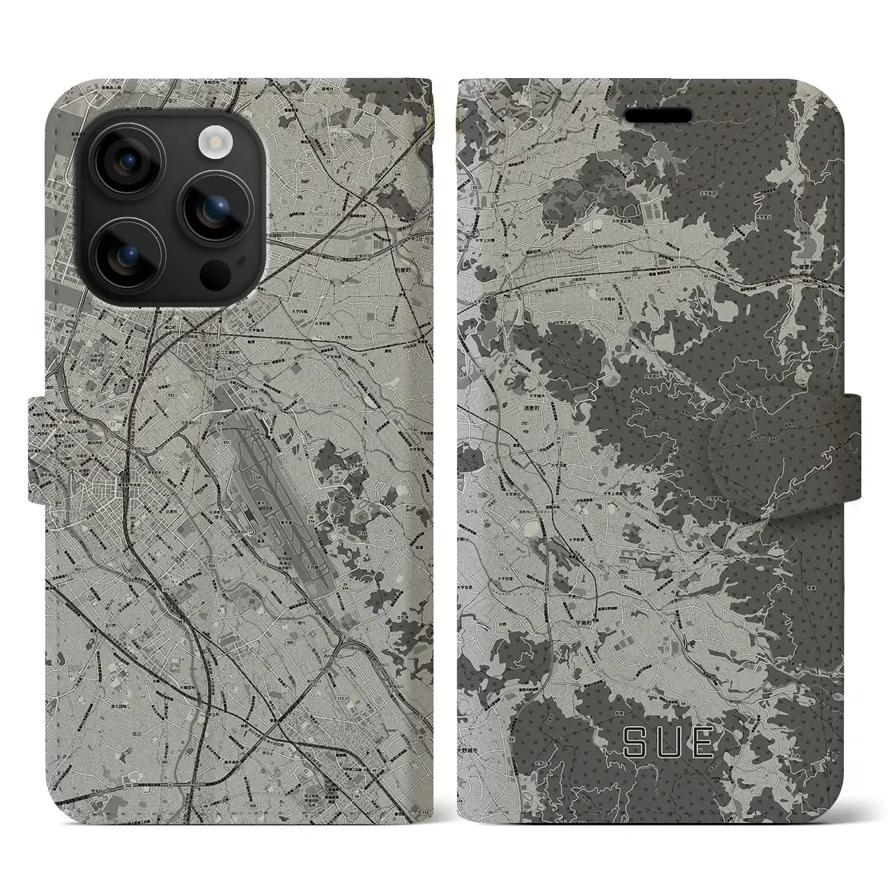 【須恵(福岡県)】地図柄iPhoneケース(手帳タイプ)モノトーン・iPhone 16 用